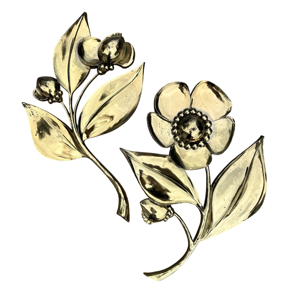 Vintage Mid Century Modern Faux Brass Flower Wall Art Sculptures Set MCM Floral